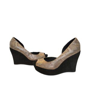 UGG Toura Metallic Peep Toe Snake Print Wedge Platform - Size 9.5